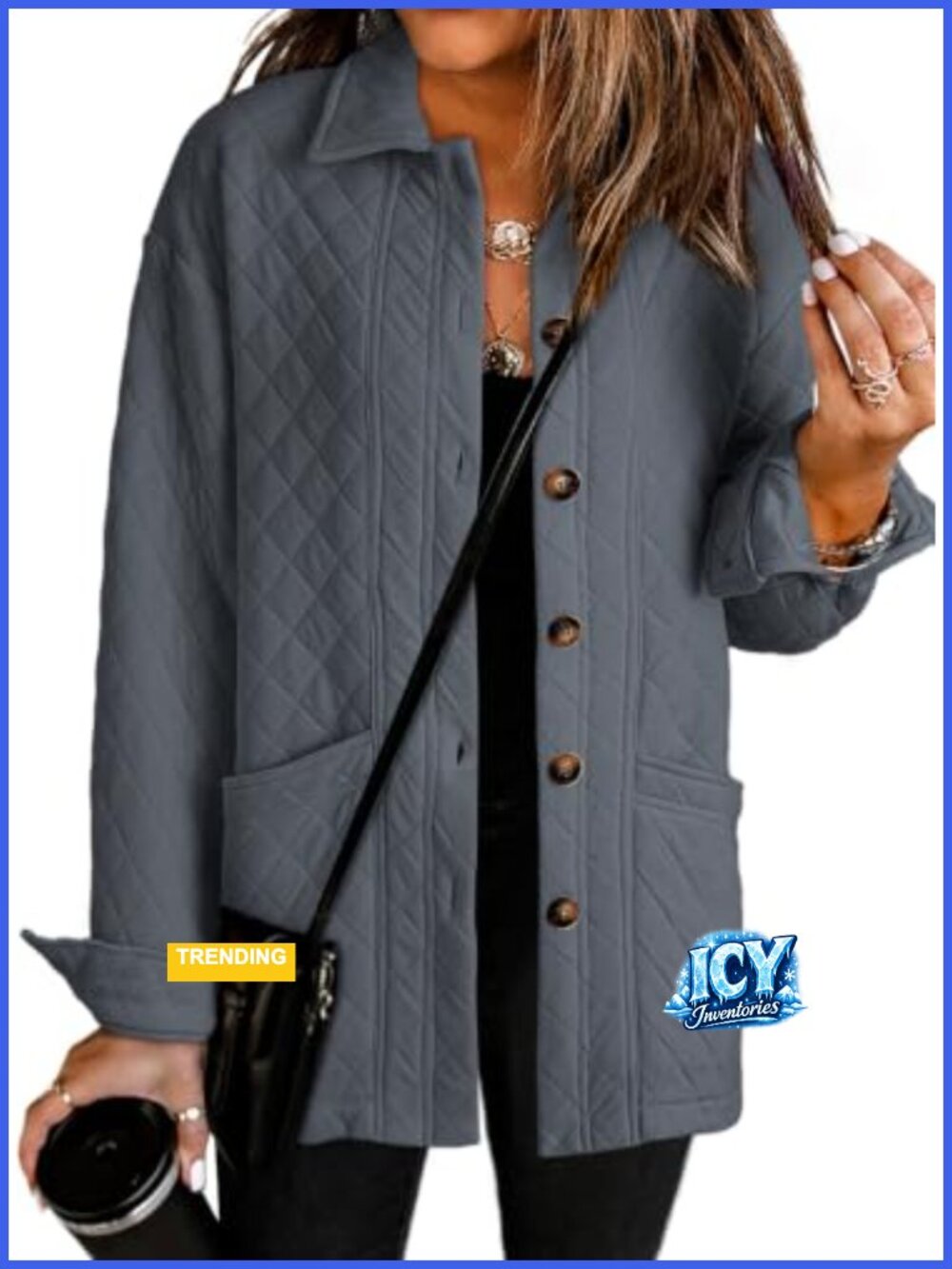 Quilted Shacket Jacket Women Casual Lightweight Long Sleeve Button Down Collared
